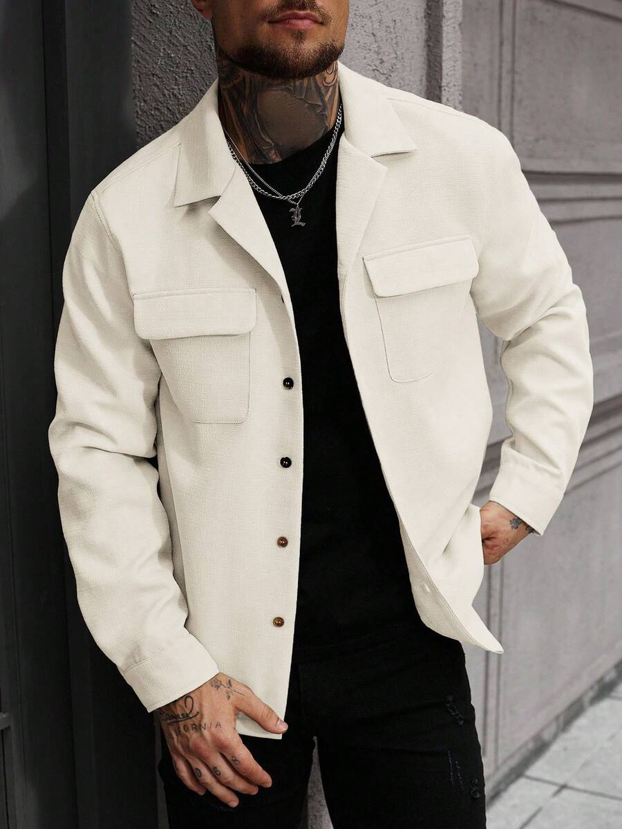 Manfinity Homme Áo khoác nam tay raglan màu trơn kiểu dáng thường ngày - Màu be - Xem 1