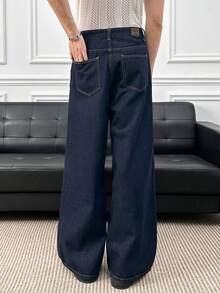 ESTAVOR 男士时尚休闲纽扣牛仔裤 - 藍色 - 查看 4