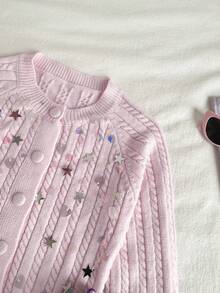 SHEIN Unity 女士休闲时尚扭结针织长袖开衫 - 粉色 - 查看 3