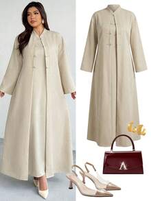 Firerie 大码纯色简约长袖外套和无袖连衣裙两件套 - 彩色 - 查看 1