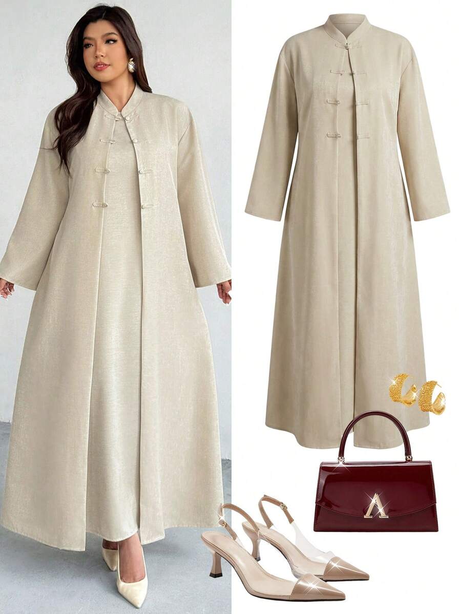 Firerie 大码纯色简约长袖外套和无袖连衣裙两件套 - 彩色 - 查看 1