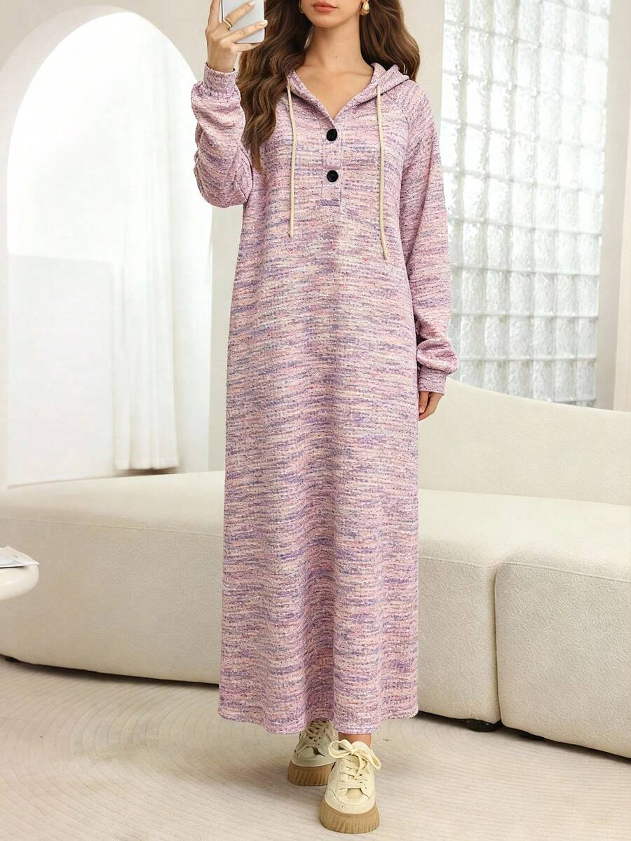 Mulvari Women's Autumn/Winter Button Hooded Colorblock Dress - Multicolor - View 1
