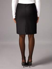 Avenya Women's Solid Color Slit Fashionable Versatile Business Commute Bodycon Skirt - Black - View 5