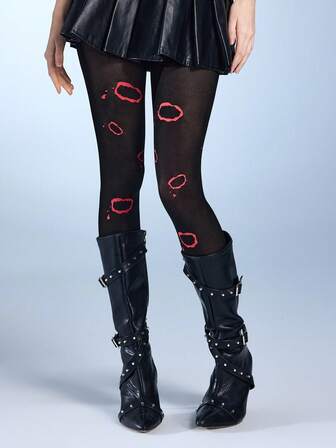 Grunge Punk 1 Paar Damen Silber Herz Muster Strumpfhose, minimalistisch modisch für alle Jahreszeiten, Alltagstragen