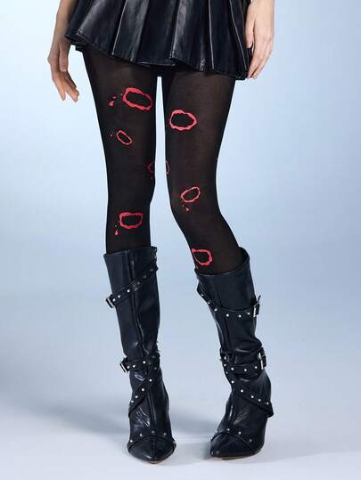 Grunge Punk 1 Paar Damen Silber Herz Muster Strumpfhose, minimalistisch modisch für alle Jahreszeiten, Alltagstragen