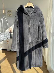 SHEIN EZwear 加大码深灰色双面羊毛夹克 - 深灰色 - 查看 5