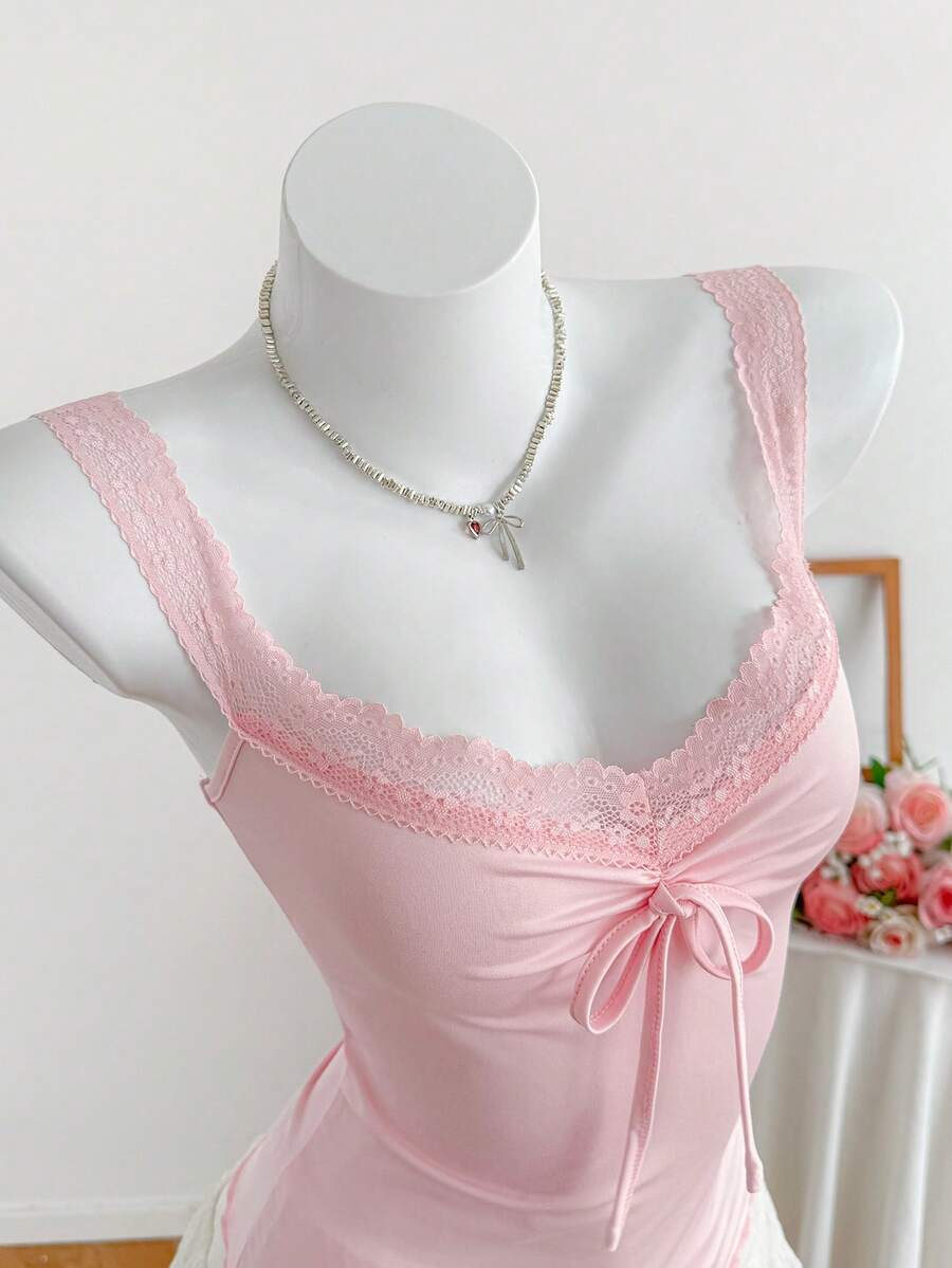 SHEIN EZwear 女士夏季无袖上衣，时尚，适合夏天 - 粉色 - 查看 1