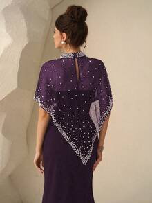 Coutiva 女士高端晚礼服，饰以仿珍珠，优雅正式，适合派对和盛会，奢华精致。 - 紫色 - 查看 2