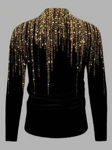 Manfinity BRENVOR 男士长袖休闲派对领印花黑色衬衫 - 黑色 - 查看 2