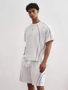 TOKVUE Conjunto de camisetas casuales para hombres con estampado y decoración de pespuntes, adecuado para uso diario y citas, un gran regalo para el novio - Gris - Ver 3