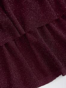 SHEIN Sweetro Elegant festklänning med sexig asymmetrisk axel och glittertyg, moderiktig, volangkant och långärmad, höst/vinter, festklänning - Bourgogne - Visa 5