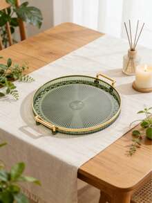 1 Piece Multifunctional Jewelry Organizer Display Tray With Handle For Cosmetics Perfume Accessories Vanity Bathroom Coffee Table Kitchen Decor Valentine Gift - Champagne - View 10