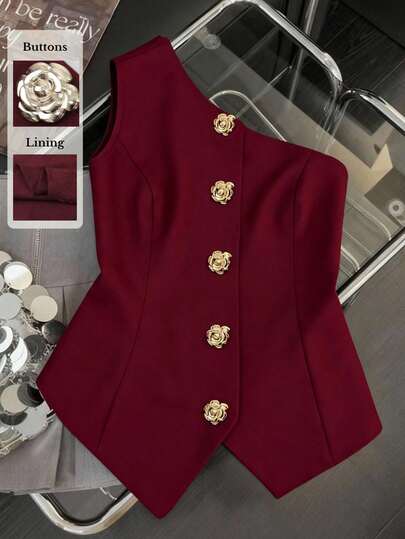 Franclia Blusa con hebilla metálica en forma de S sexy y versátil para mujer de talla grande, top romántico para primavera/verano, adecuado para el Día de San Valentín