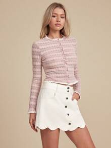 WESTFADE Button Front Scallop Hem A-Line Denim Mini Skirt Winter ...