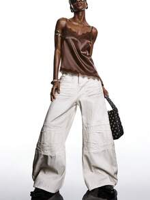 LYSMO 2025新款极简主义冬季女式棕色蕾丝缎面闪亮上衣，优雅蕾丝拼接吊带背心，适合夏季/冬季穿着，优雅派对圣诞新年派对上衣 - 咖啡棕 - 查看 4