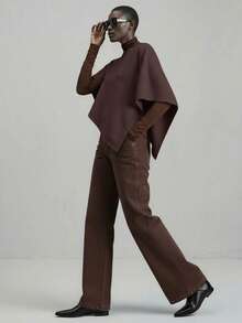 Ontre 2026春夏女士纯色羊毛混纺斗篷毛衣，简约优雅商务休闲通勤基础款上衣，适合办公室、教师、正式场合、夏季、情人节等场合。 - 棕色 - 查看 9