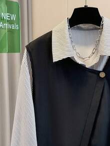 GlowEve 女士休闲通勤条纹拼接衬衫