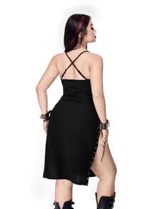 Whyspr Đầm gợi cảm cỡ lớn phong cách Punk tối màu với dây đeo mảnh. - màu đen - Xem 2