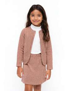 CONJUNTO 2 PIEZAS CUADRADOS  CON MINI FALDA Y SACO MANGA LARGA CORTE ABIERTO - CHEDRON - Ver 3