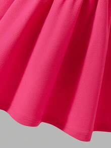 Mädchen elegantes strukturiertes Stoff Quadrat Kragen Puffärmel Perlen Strickkleid, Rot, vielseitig für formelle Anlässe, Meetings, Partys, Tänze, Freizeitbekleidung, Neu Frühling/Sommer/Herbst/Winter, geeignet für Weihnachtsfeier, Zusammenkünfte - Heißes Pink - Übersicht 4