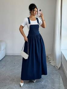 Elenzga Women's Loose Casual Slimming New Dark Blue Denim Dress Summer Elegant - Dark Wash - View 1