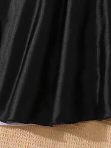 SHEIN 2件套少女褶皱腰身黑色亮片修身迷你裙