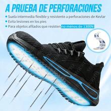 Zapatos de trabajo para hombres y mujeres, zapatillas de trabajo ligeras, zapatillas de malla transpirables, bota industrial, botas de casquillo industrial,suelas resistentes a los impactos y a los pinchazos, antideslizantes y resistentes al desgaste, con amortiguación para una pisada cómoda, adecuadas para múltiples escenarios, incluyendo obras de construcción, transporte logístico y trabajo al aire libre. - Negro - Ver 6
