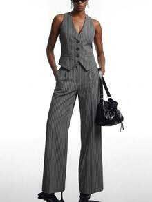 LYSMO Striped Print Blazer & Suit Pants & Vest Blazer In Fall/Winter - Multicolor - View 5