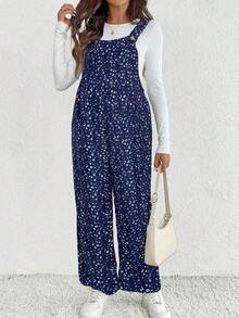 SHEIN Bộ áo liền quần in họa tiết toàn thân dành cho bà bầu, kiểu dáng thường ngày. - Màu xanh hải quân - Xem 3