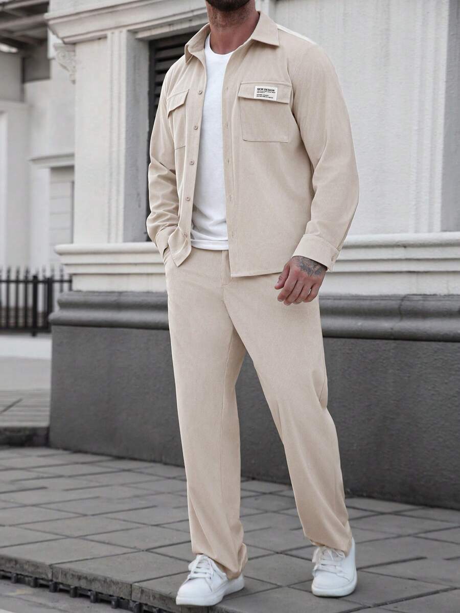 Manfinity Homme Áo khoác nhung kẻ sọc màu be dành cho nam, trang phục mùa xuân/hè lịch lãm. - Màu be - Xem 1