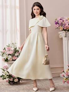 Pitira Đầm 2 trong 1 bằng vải chiffon thêu hoa dành cho thiếu nữ - Màu be - Xem 1