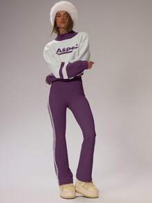 Musera Sport 运动漏斗领“阿斯彭”印花短款针织套头衫，适合冬季保暖运动、健身房锻炼、休闲滑雪和野雪运动。 - 紫色 - 查看 5