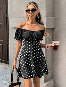 SHEIN PariChic Women's Elegant Off Shoulder Patchwork Dress - Black and White - View 6