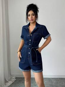 Elenzga Women's Slim Fit New Denim Bib Pants And Jumpsuit - Dark Wash - View 5