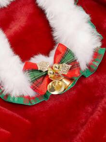 ROMWE Kawaii 1pc Cute Christmas Reindeer Card Holder, Plush Bow Bag Charm, 3-Inch Decorative Card For Autumn/Winter Atmosphere - red-green - View 7