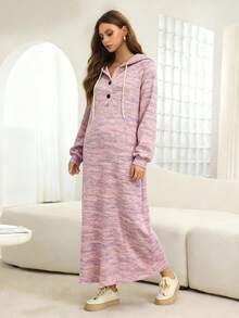 Mulvari Women's Autumn/Winter Button Hooded Colorblock Dress - Multicolor - View 6