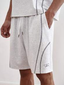 TOKVUE Conjunto de camisetas casuales para hombres con estampado y decoración de pespuntes, adecuado para uso diario y citas, un gran regalo para el novio - Gris - Ver 7