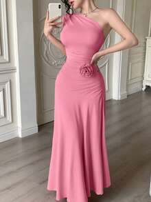 Modelyn 1件女士无袖褶皱紧身连衣裙，纯色 - 玫紅色 - 查看 5