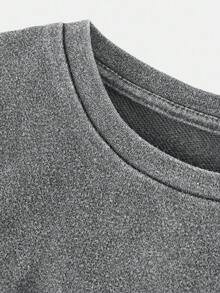 SHEIN Conjunto de camiseta de cuello redondo de manga corta ajustada y pantalones holgados de pierna ancha de punto para niña preadolescente - Gris - Ver 10
