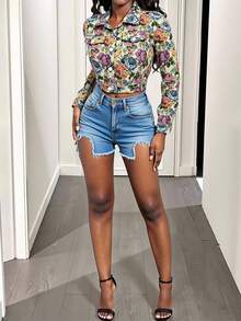 BamGleam Áo khoác ngắn họa tiết hoa Jacquard cổ điển giản dị, áo khoác ngoài ôm vừa vặn một hàng khuy ve lật, áo hoa nhiều màu sắc ngọt ngào và mát mẻ khi đi làm hàng ngày, áo khoác tiện dụng phong cách đường phố đa năng dành cho nữ - Nhiều màu - Xem 3