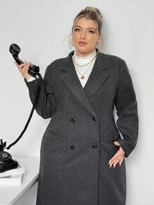 Truni Áo khoác dài tay dáng rộng, cổ ve lật, màu trơn, tay lỡ, dáng suông, Sometimesglam cỡ lớn dành cho nữ, phù hợp với dáng người hình tam giác quả lê, mùa thu/đông - Xám - Xem 7