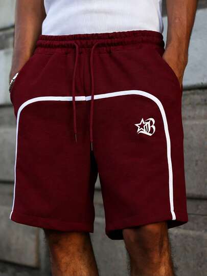 PAVTROS Men's Striped Design Elastic Waist Drawstring Casual Shorts, Summer