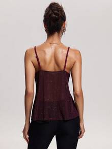 SHEIN BAE Spring/Summer Women's Casual Commuter Everyday Lace Mesh Cami Top Perfect For Beach Vacations And Leisure Outings Spaghetti-Strap Top Valentine's Day Top - Violet Purple - View 2