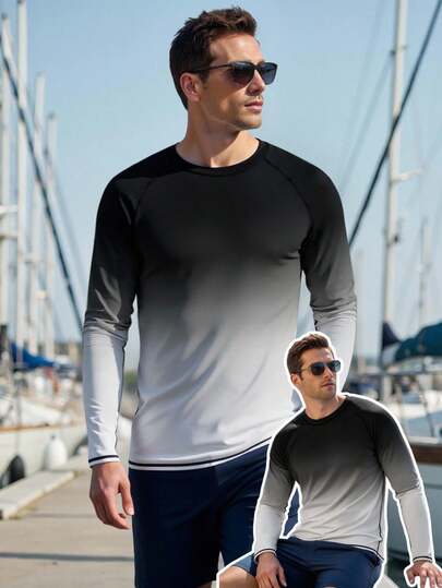 Manfinity Swimmode 男士渐变色圆领长袖冲浪T恤