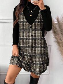 SHEIN Frenchy Elegant Plaid Print Plus Size 2 Pieces Set For Women, Casual Autumn/Winter Christmas - Multicolor - View 4