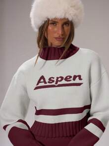 Musera Sport 运动漏斗领“Aspen”印花短款针织套头衫，适合冬季保暖运动、健身房锻炼、休闲滑雪、野雪等场合。 - 酒紅色 - 查看 2