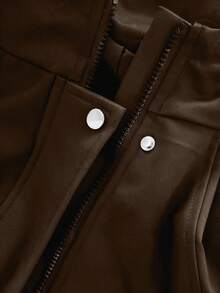 Linhara Kurtka damska w jednolitym kolorze, ściągana sznurkiem w pasie, swobodna, z długim rękawem i kapturem, gruba - Brązowy - Zobacz 5