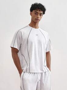 TOKVUE Conjunto de camisetas casuales para hombres con estampado y decoración de pespuntes, adecuado para uso diario y citas, un gran regalo para el novio - Gris - Ver 5