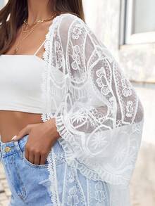 Brillora 蕾丝边刺绣网眼和服夏季