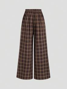 Sweetra Women's Spring/Summer New Design Sense High Street Elegant Plaid Retro Sexy Slim Fit Elegant Versatile Comfortable Casual Brown Pants - Brown - View 2